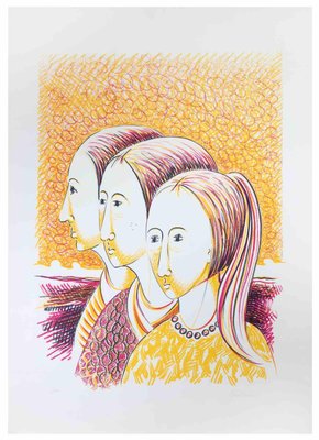 Alberto Cavallari, Three Girls, Lithograph, 1970s-ZCI-2025238