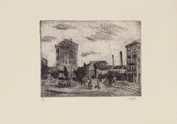 Alberto Salietti - Outskirts of Milan - Original Etching - 1940s-ZCI-823522