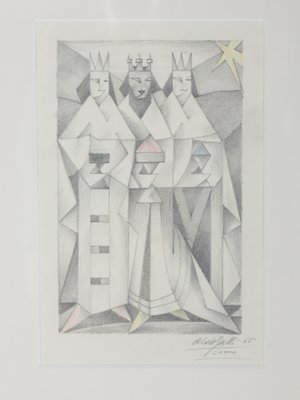 Aldo Galli, Three Kings, 1965, Pencil on Paper, Framed-IND-1366670