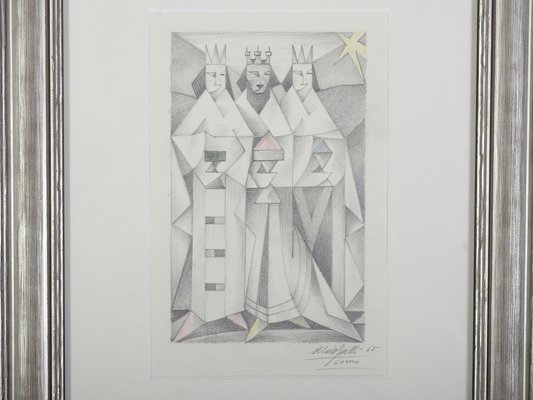 Aldo Galli, Three Kings, 1965, Pencil on Paper, Framed-IND-1366670