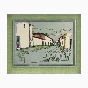 Aldo Riso, Urban Landscape with Sheep, Screenprint, 1970-ZCI-2029792