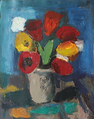 Aleksandr Rodin, Tulips in a Vase #2, Oil on Cardboard-FNC-2029048