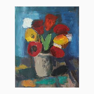 Aleksandr Rodin, Tulips in a Vase #2, Oil on Cardboard-FNC-2029048