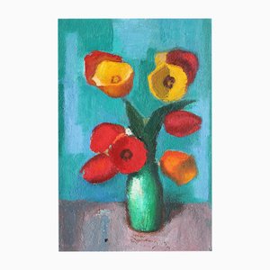 Aleksandr Rodin, Tulips in a Vase, Oil on Cardboard-FNC-2029056