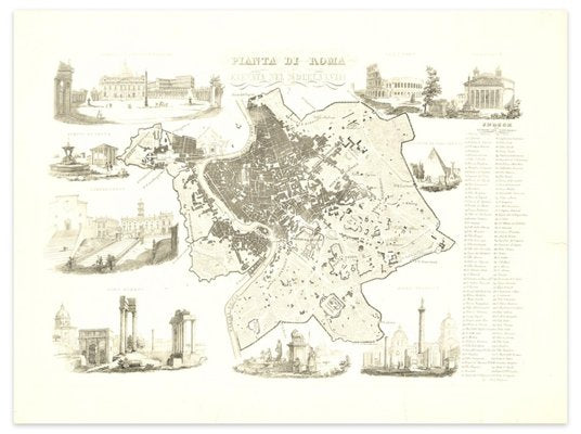 Alessandro Lescano, Map of Ancient Rome, Original Etching, 1848-ZCI-915369