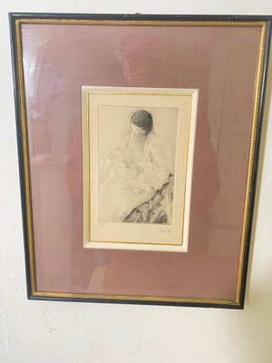 Alex Berdal, Woman with a Child, 20th Century, Engraving, Framed-UR-1767099