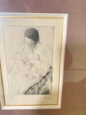 Alex Berdal, Woman with a Child, 20th Century, Engraving, Framed-UR-1767099