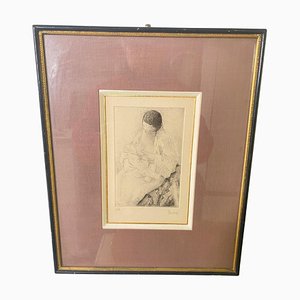 Alex Berdal, Woman with a Child, 20th Century, Engraving, Framed-UR-1767099