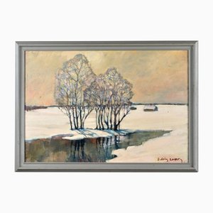 Alexander Ivanovich Misurev, Winter Landscape, Late 20th Century, Oil on Cardboard, Framed-WMV-1129846