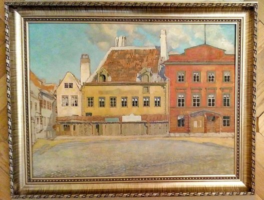 Alexander Yakovlevich Kramarev, Revel, Town Hall Square, Oil on Plywood, Framed-WMV-1127539