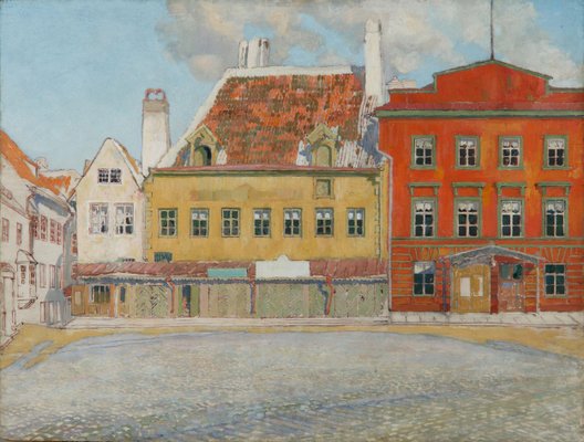 Alexander Yakovlevich Kramarev, Revel, Town Hall Square, Oil on Plywood, Framed-WMV-1127539