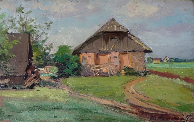 Alfejs Bromults, Rural Life, 1950s, Oil on Cardboard-FNC-1800210