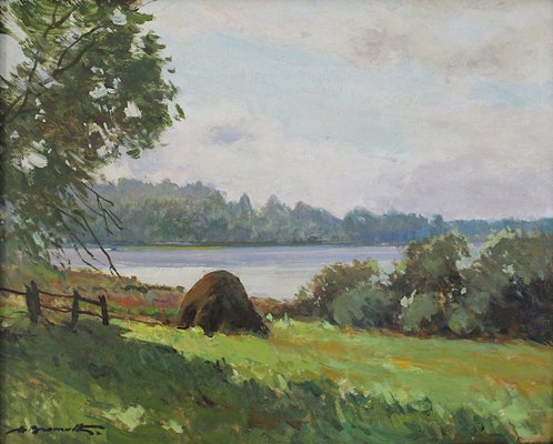 Alfejs Bromults, The Lake Anna, 1990, Oil on Cardboard-FNC-2034792