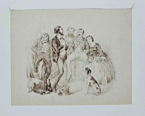 Alfred Grevin, Gathering, Original Drawing, Late-19th-Century-ZCI-1261064