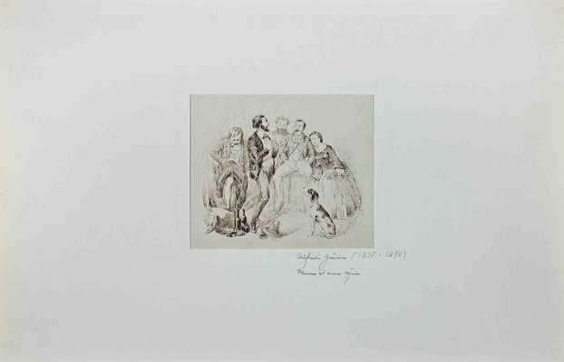 Alfred Grevin, Gathering, Original Drawing, Late-19th-Century-ZCI-1261064