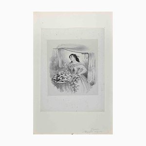 Alfred Grevin, The Lady with Flowers, Original Lithograph, Late 19th-Century-ZCI-1290363