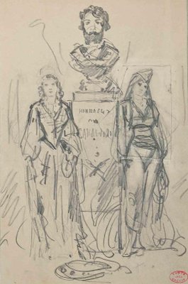 Alfred Grevin, The Statue and Women, Original Drawing, Late 19th-Century-ZCI-1298874