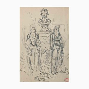 Alfred Grevin, The Statue and Women, Original Drawing, Late 19th-Century-ZCI-1298874