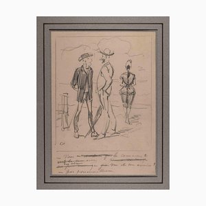 Alfred Grevin, The Swimmers on the Beach, Original Drawing, Late 19th-Century-ZCI-1281570