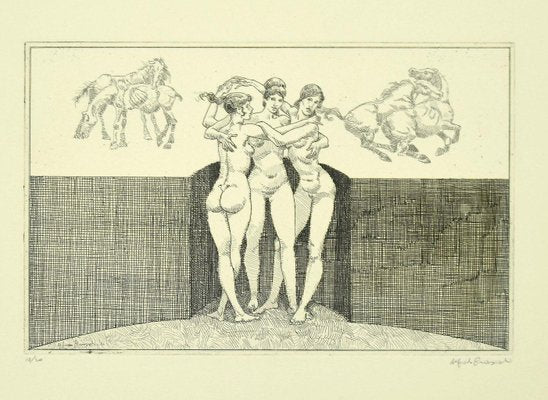 Alfredo Brasioli - Nude Women - Original Etching - Late 20th Century-ZCI-837813