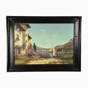 Alfredo Caldini, Villa at the Italian Riviera, 1960s, Oil on Canvas, Framed-CJU-1763163