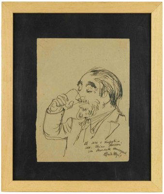 Alfredo Mezio, Portrait of Mino Maccari, Ink Drawing, Mid-20th Century-ZCI-1788898