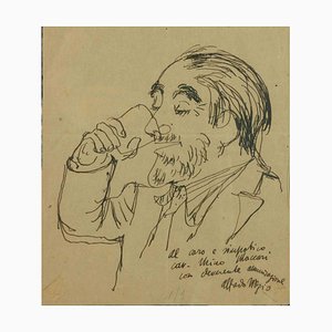 Alfredo Mezio, Portrait of Mino Maccari, Ink Drawing, Mid-20th Century-ZCI-1788898