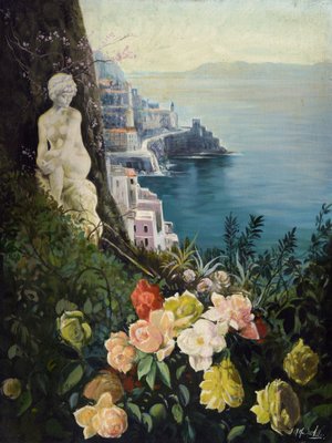 Alfredo Santini, Costiera Amalfitana, Oil on Canvas, Italy, Framed-VHF-1231358