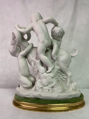 Allegorical Group of Children Playing with Goat in Biscuit Porcelain by Lladró-GOA-1734029