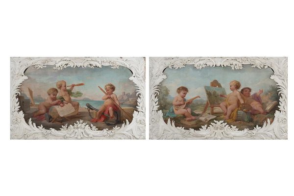 Allegorical Scenes, 1880, Paintings on Wood, Set of 2-CEJ-1823138