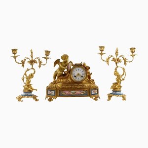 Allegories of Painting Mantel Clock in Gilded Bronze, Early 20th Century-WMV-1129593