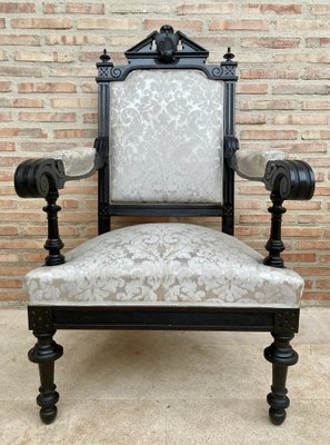 Alphonsine Armchairs in Ebonized Wood, 1900, Set of 3-NOU-1408285