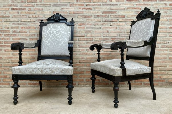 Alphonsine Armchairs in Ebonized Wood, 1900, Set of 3-NOU-1408285