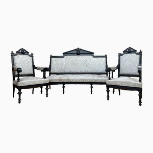 Alphonsine Armchairs in Ebonized Wood, 1900, Set of 3-NOU-1408285