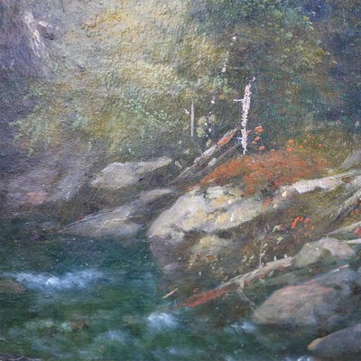 Alpine Landscape with Stream, 19th-Century, Oil on Canvas, Framed-BGS-1077892