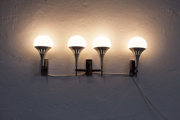 Aluminum 2 Single and 1 Double Wall Light by Gaetano Sciolari, 1960s, Set of 3-VQY-1707100