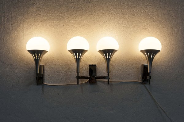 Aluminum 2 Single and 1 Double Wall Light by Gaetano Sciolari, 1960s, Set of 3-VQY-1707100