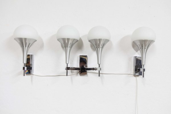 Aluminum 2 Single and 1 Double Wall Light by Gaetano Sciolari, 1960s, Set of 3-VQY-1707100