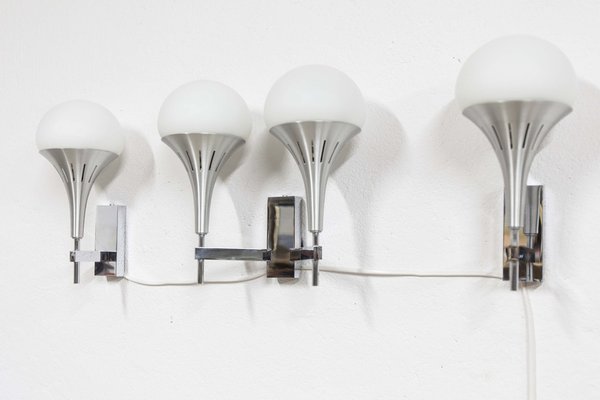 Aluminum 2 Single and 1 Double Wall Light by Gaetano Sciolari, 1960s, Set of 3-VQY-1707100