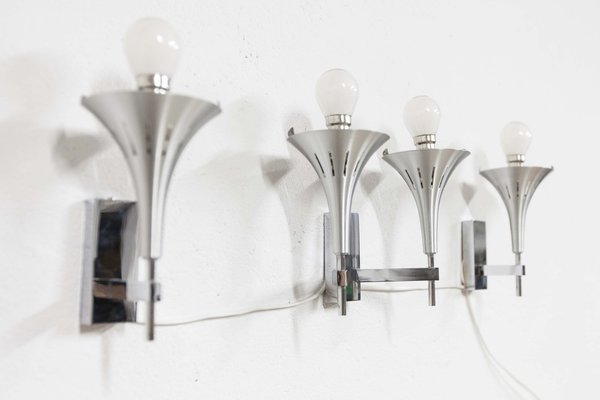 Aluminum 2 Single and 1 Double Wall Light by Gaetano Sciolari, 1960s, Set of 3-VQY-1707100