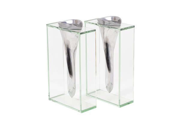 Aluminum and Glass Vases by Lisa Mori, 1980s, Set of 2-CEJ-867199