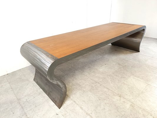 Aluminum and Wooden Dining Table, 1990s-IRH-1768596