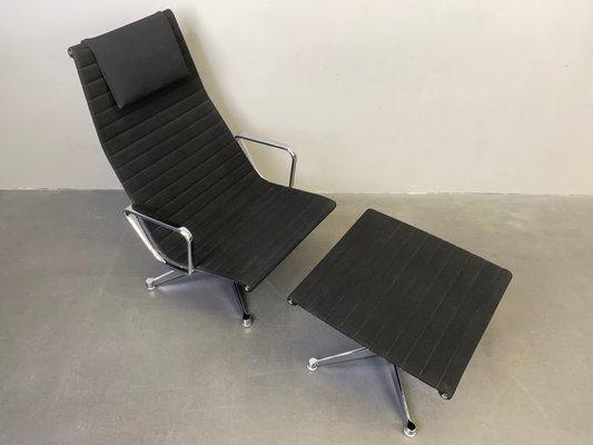 Aluminum EA 124 Rotating Armchair with Ea 125 Footstool by Charles & Ray Eames for Herman Miller from Vitra, Germany, 1970s, Set of 2-YZD-1437903