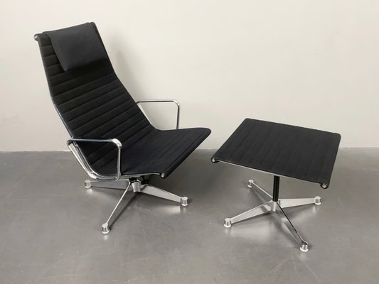 Aluminum EA 124 Rotating Armchair with Ea 125 Footstool by Charles & Ray Eames for Herman Miller from Vitra, Germany, 1970s, Set of 2-YZD-1437903