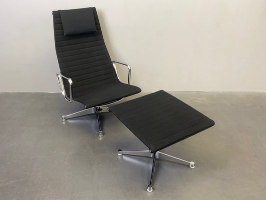 Aluminum EA 124 Rotating Armchair with Ea 125 Footstool by Charles & Ray Eames for Herman Miller from Vitra, Germany, 1970s, Set of 2-YZD-1437903