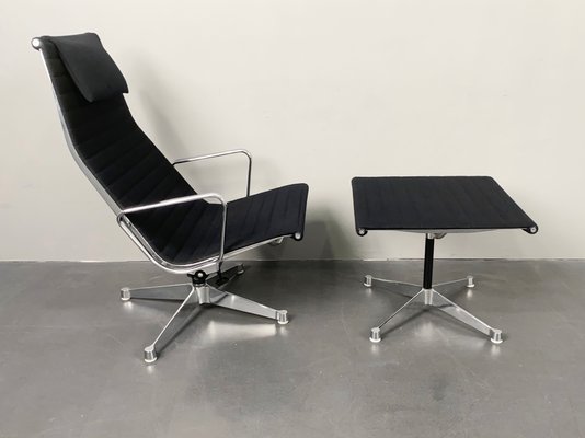 Aluminum EA 124 Rotating Armchair with Ea 125 Footstool by Charles & Ray Eames for Herman Miller from Vitra, Germany, 1970s, Set of 2-YZD-1437903