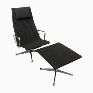 Aluminum EA 124 Rotating Armchair with Ea 125 Footstool by Charles & Ray Eames for Herman Miller from Vitra, Germany, 1970s, Set of 2-YZD-1437903