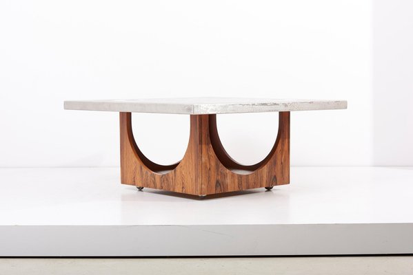 Aluminum Edged Coffee Table with Wooden Base, Germany, 1970s-SFD-962795