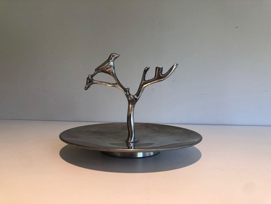 Aluminum Service Pieces with Bird Decorations and Branches, 1970s, Set of 3-BA-1458014