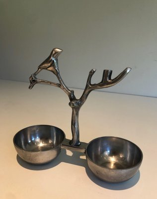 Aluminum Service Pieces with Bird Decorations and Branches, 1970s, Set of 3-BA-1458014